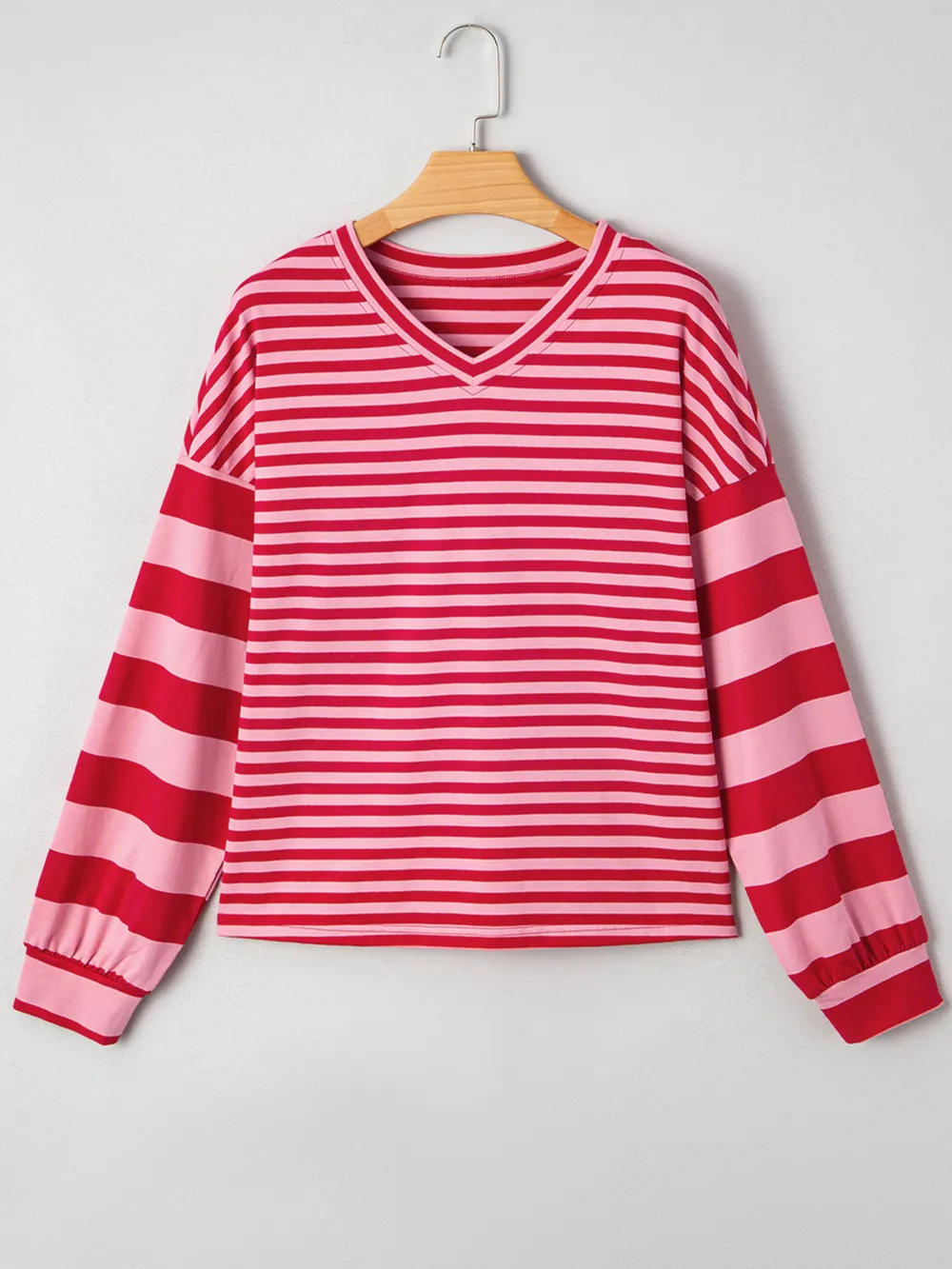 Contrast Striped Drop Shoulder V Neck Top, image 5