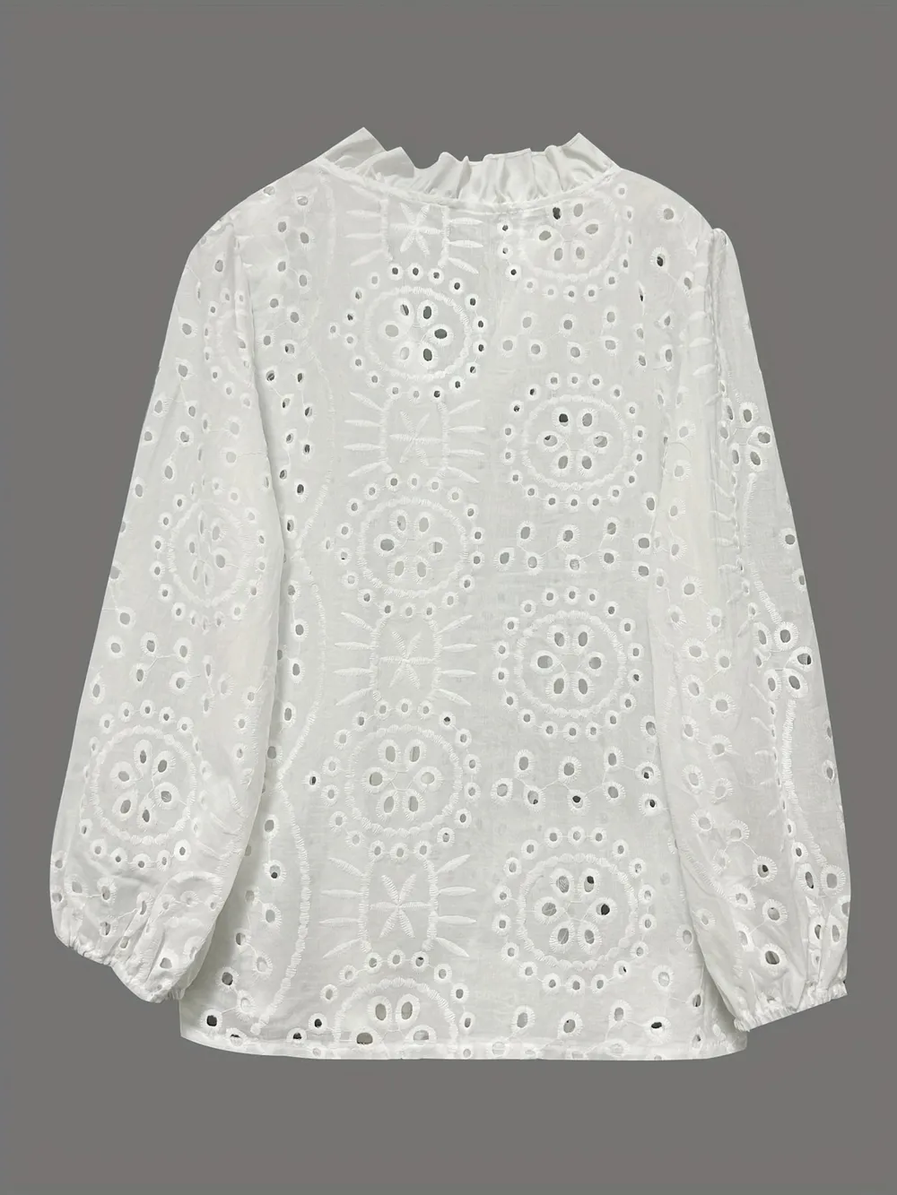 Eyelet Embroidered Button Front Shirt with Puffed Sleeves, image 7