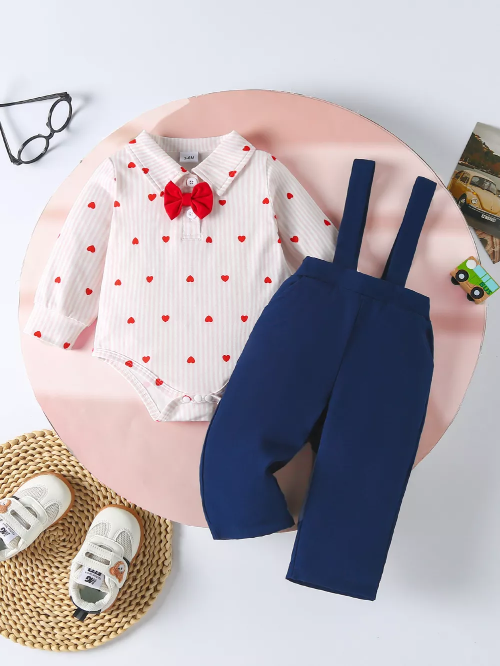 Children's Heart Print Bodysuit & Suspender Pants Set