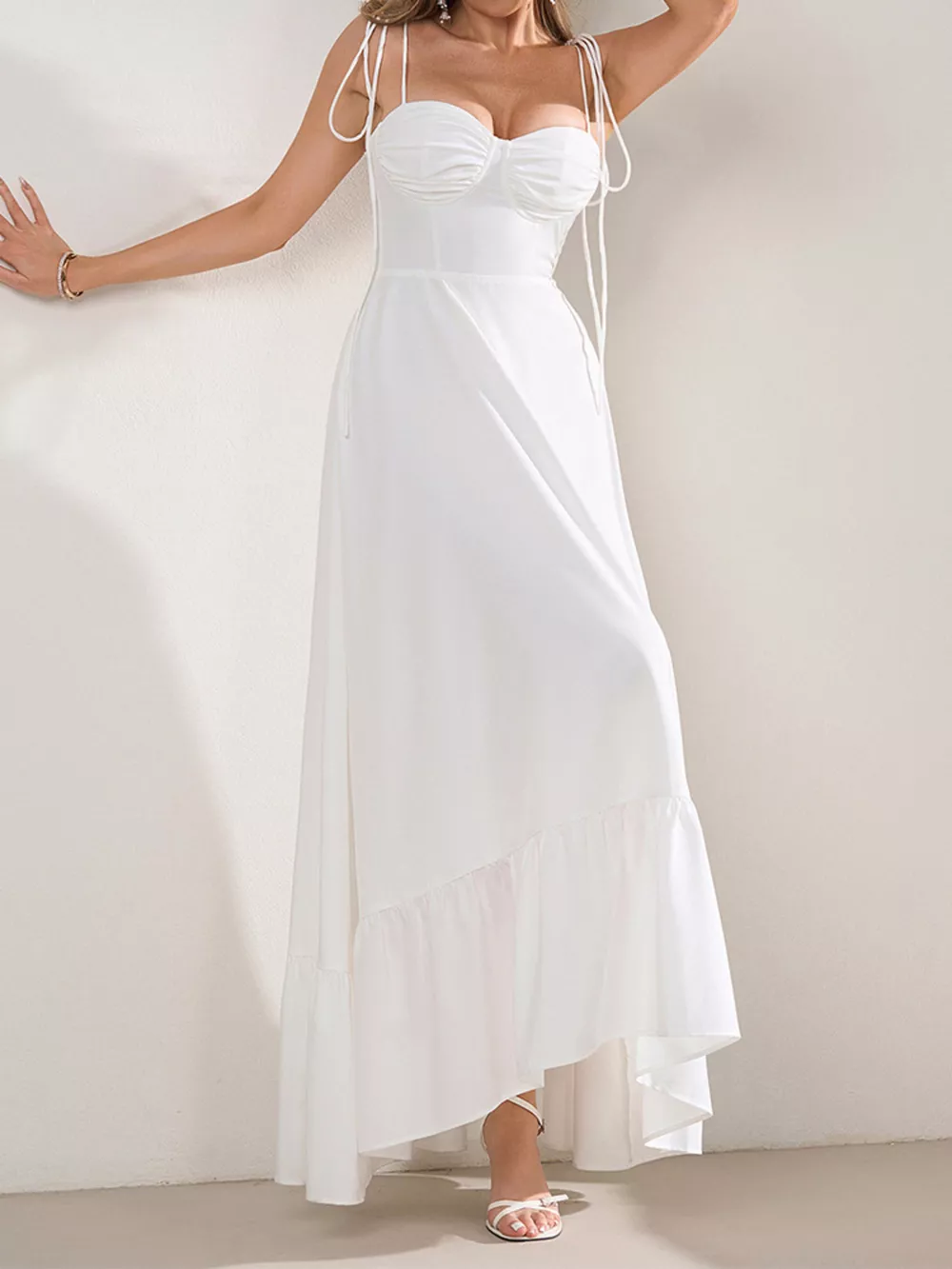 Sweetheart Neck Tie-Strap Ruffle Hem Maxi Dress, image 19
