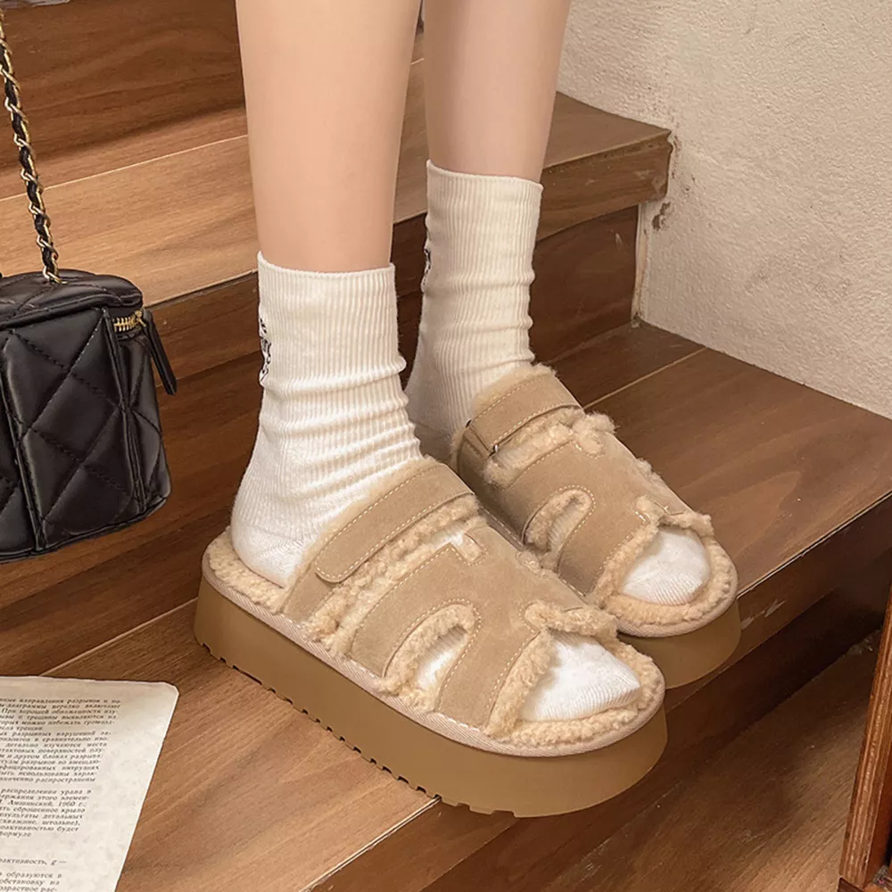 Fluffy Platform Velcro Slippers, image 4