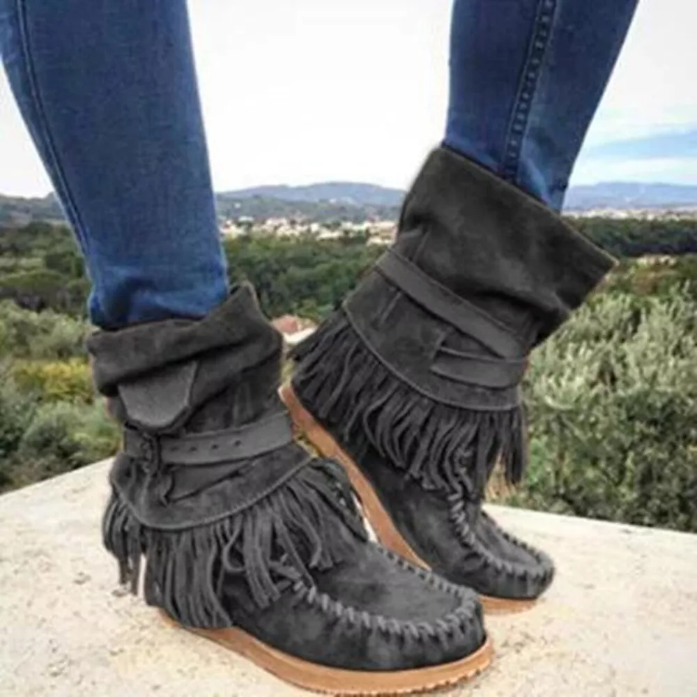 Round Toe Fringe Boots, image 2