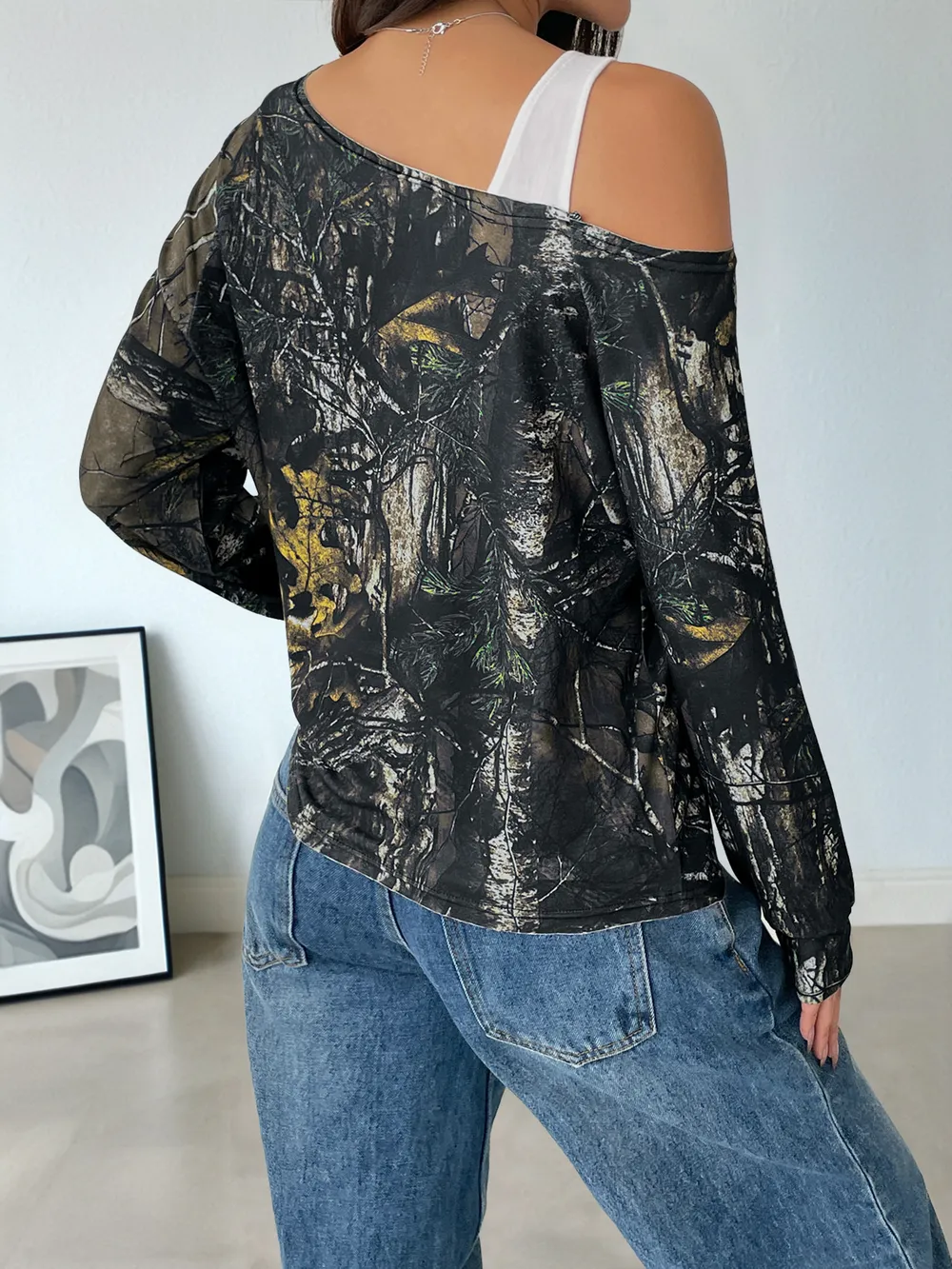 Asymmetrical Neck Printed Long Sleeve Top, image 4