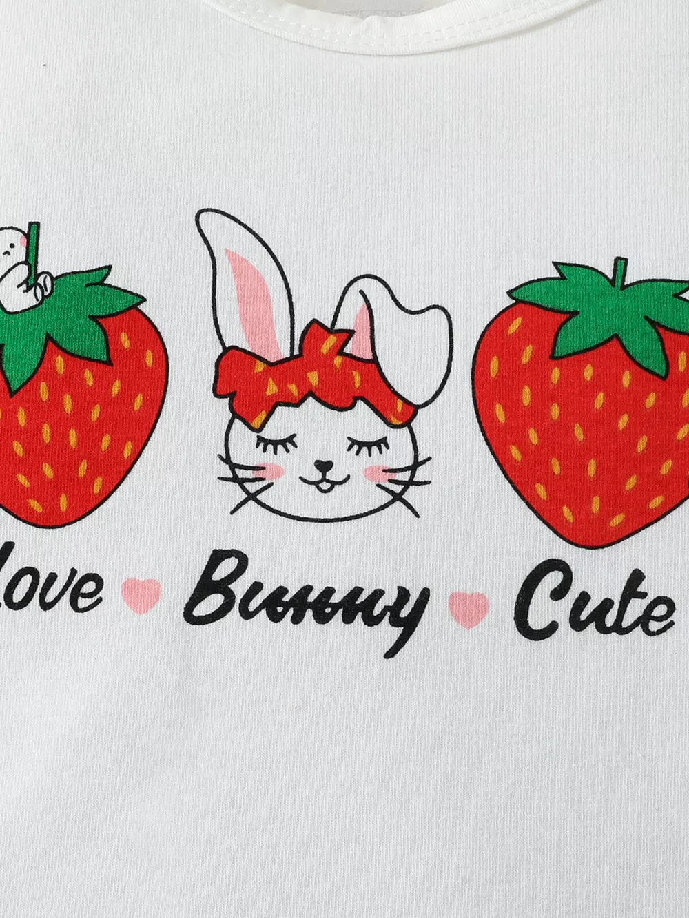 Children's Strawberry Bunny Graphic Ruffle Sleeve Top and Skirt Set, image 4