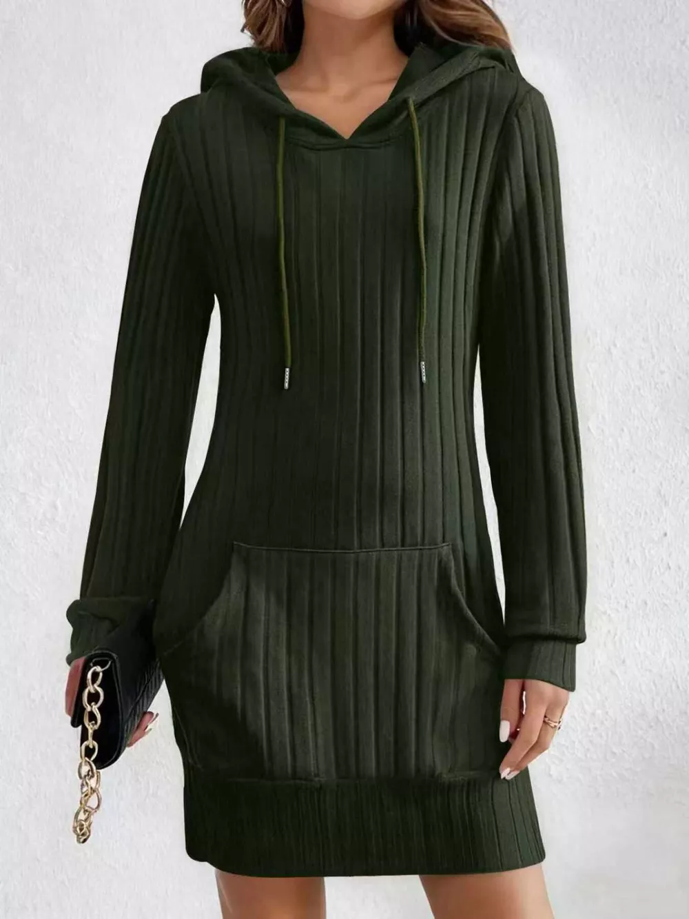 Ribbed Knit Hoodie Dress