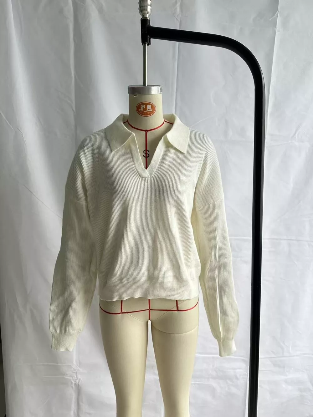 Ribbed Knit Polo Collar Sweater, image 3