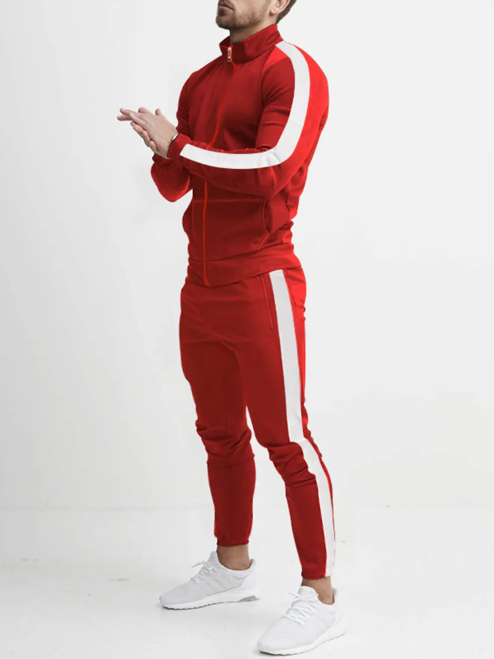 Men's Full Size Side Stripes Zip Up Top and Pants Set Plus Size, image 6