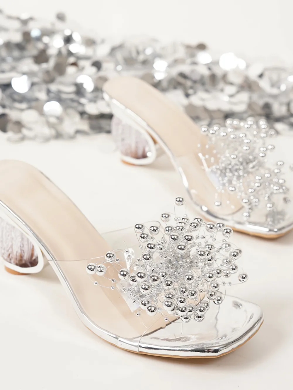 Pearl Embellished Clear Strap Sandals, image 5
