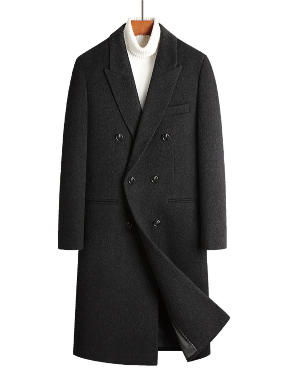 Men's Plus Size Double-Breasted Wool Overcoat, image 9