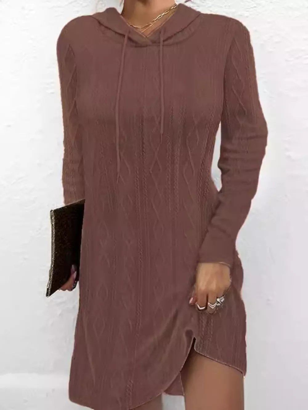 Casual Long Sleeve Hooded Knit Dress, image 12
