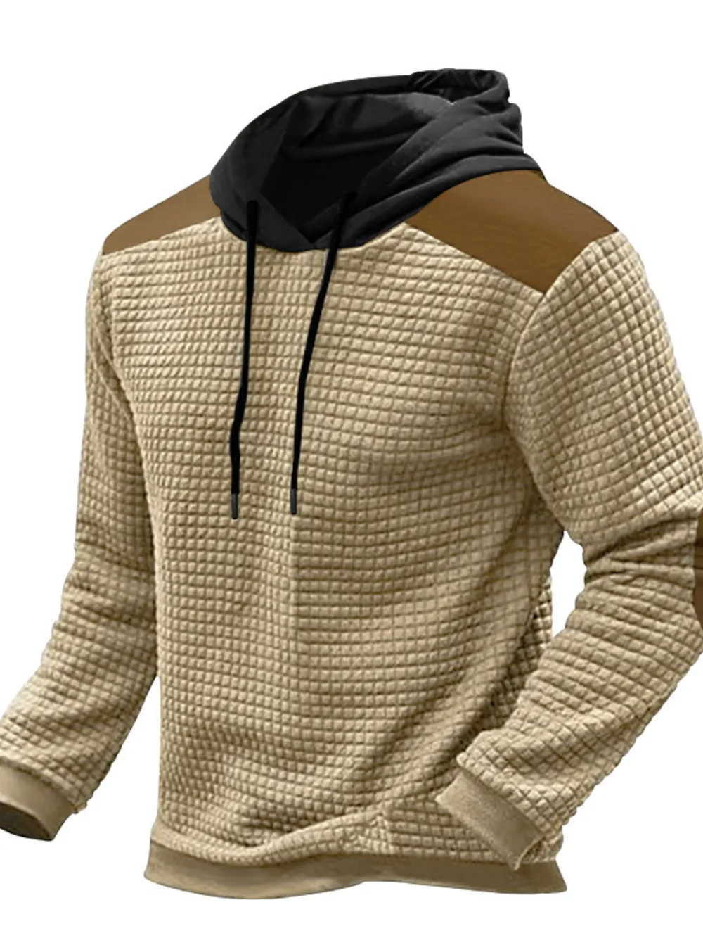 Men's Full Size Drawstring Contrast Shoulder Panels Hoodie Plus Size