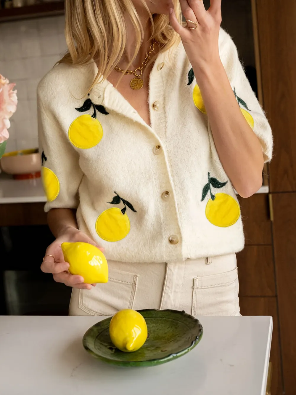 Lemon Button-Up Short Sleeve Cardigan, image 5