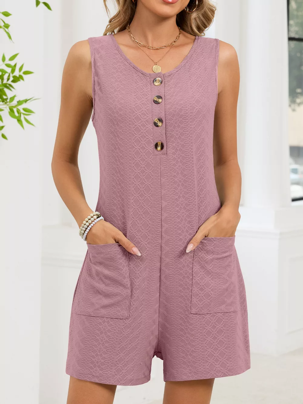 Button Front Sleeveless Romper, image 19