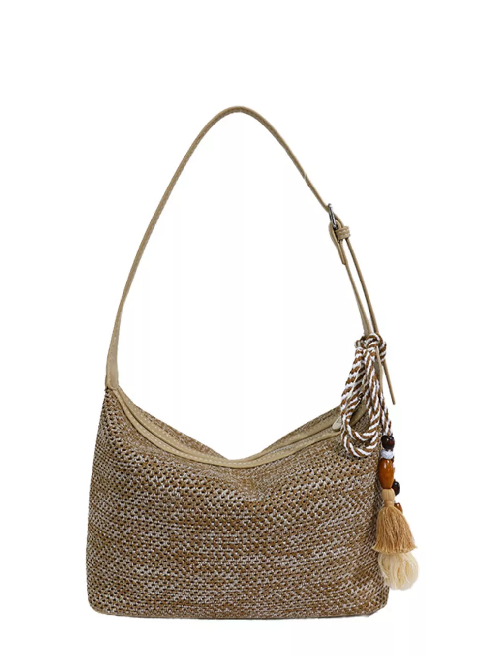 Woven Shoulder Bag with Tassel, image 11