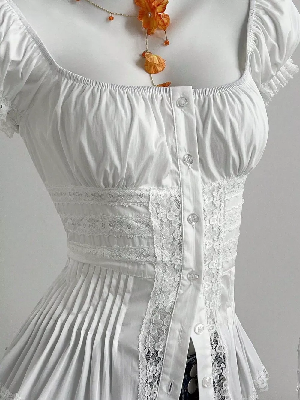 Lace Button Up Short Sleeve Shirt, image 2
