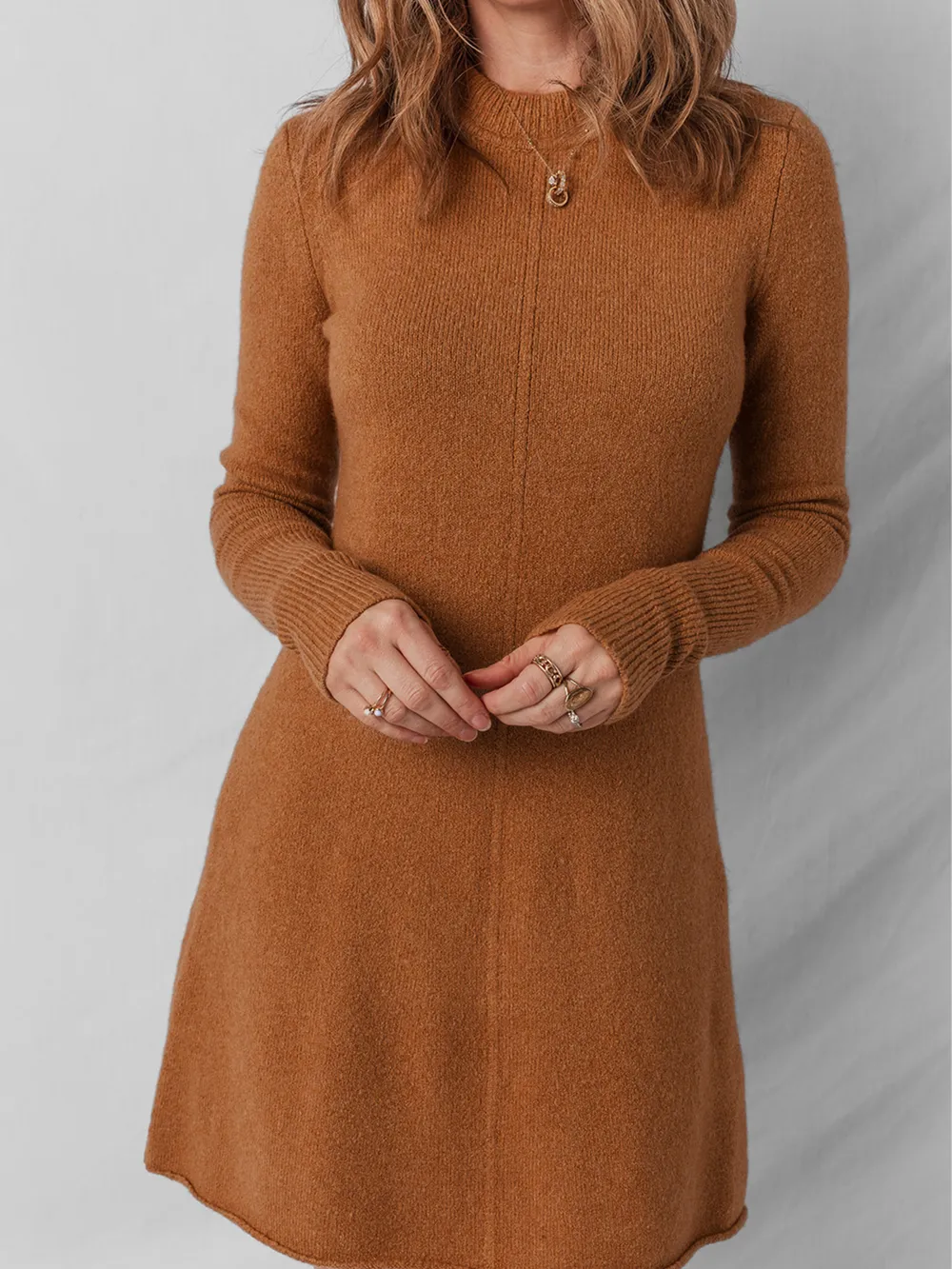Ribbed Detail Solid Color Mini Sweater Dress, image 3