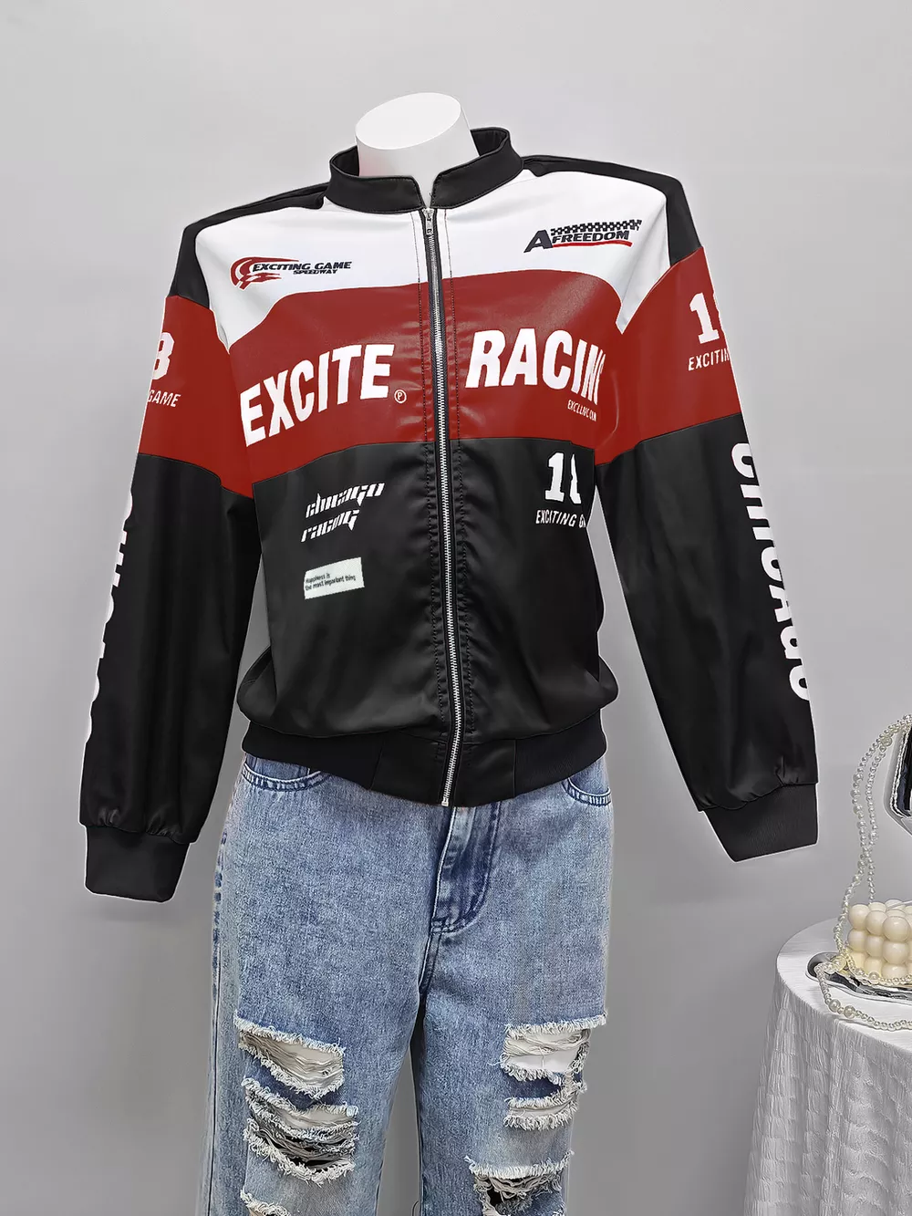 Letter Print Zip Up Jacket, image 6