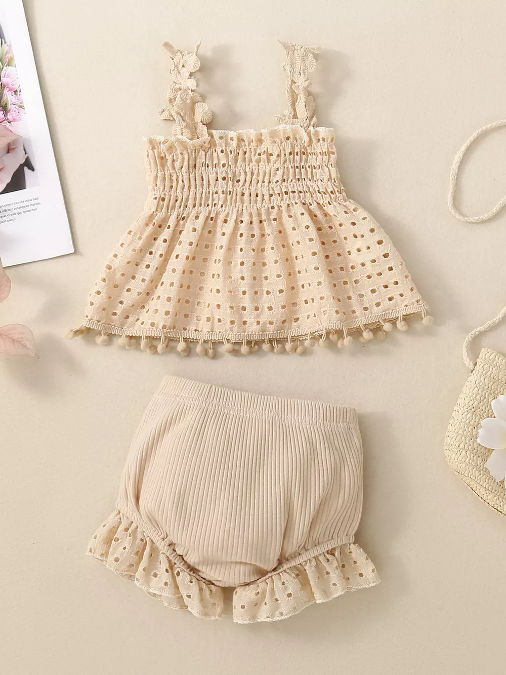 Children's Eyelet Smocked Tank Top and Ruffled Bloomers Set, image 9