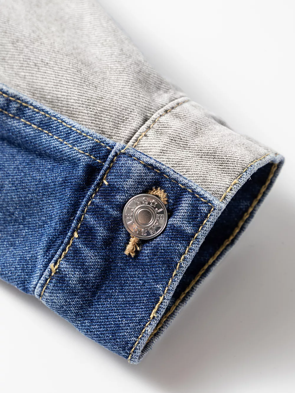 Color Block Patchwork Raw Hem Denim Jacket, image 12
