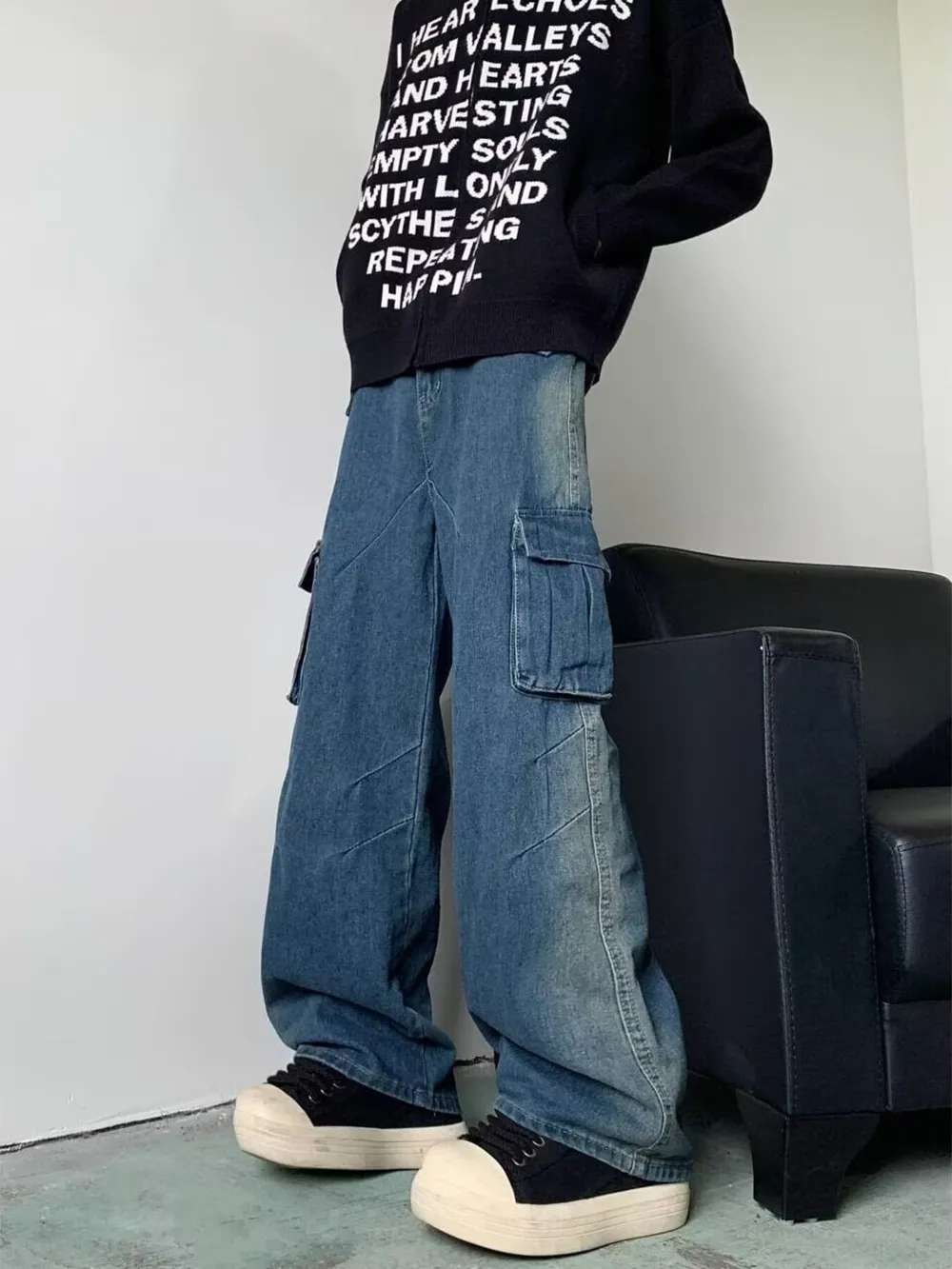 Men's Full Size Cargo Wide Leg Baggy Jeans Plus Size, image 8