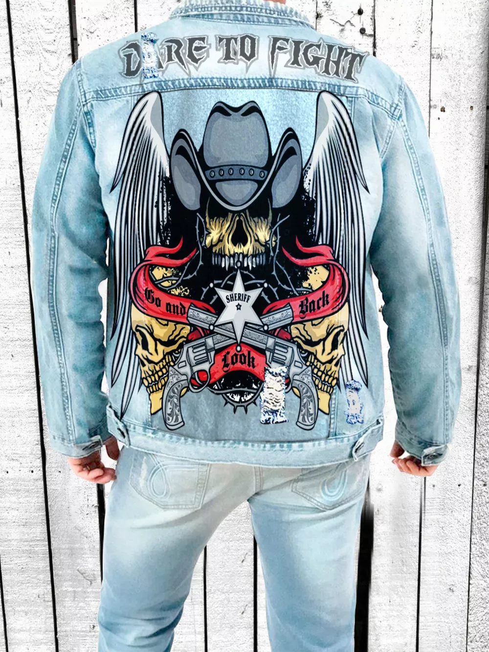 Men's Full Size Graphic Back Button Up Denim Jacket Plus Size, image 5