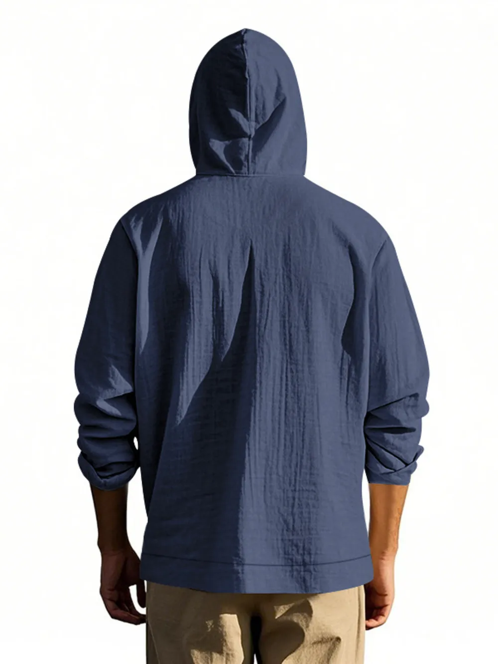Men's Full Size Drawstring Button Up Hooded Top Plus Size, image 3