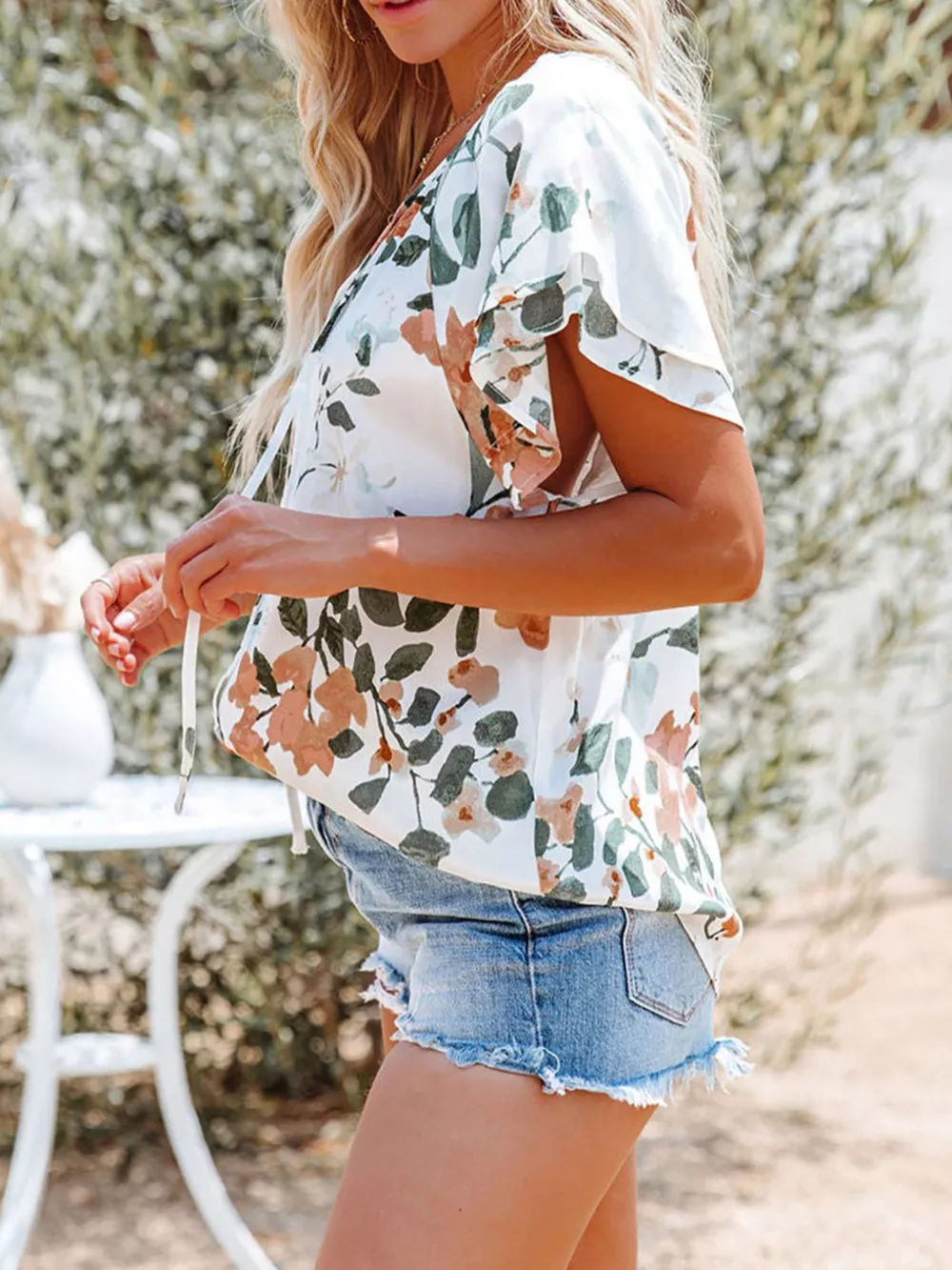 Full Size Floral Print V-Neck Shirt Plus Size, image 6