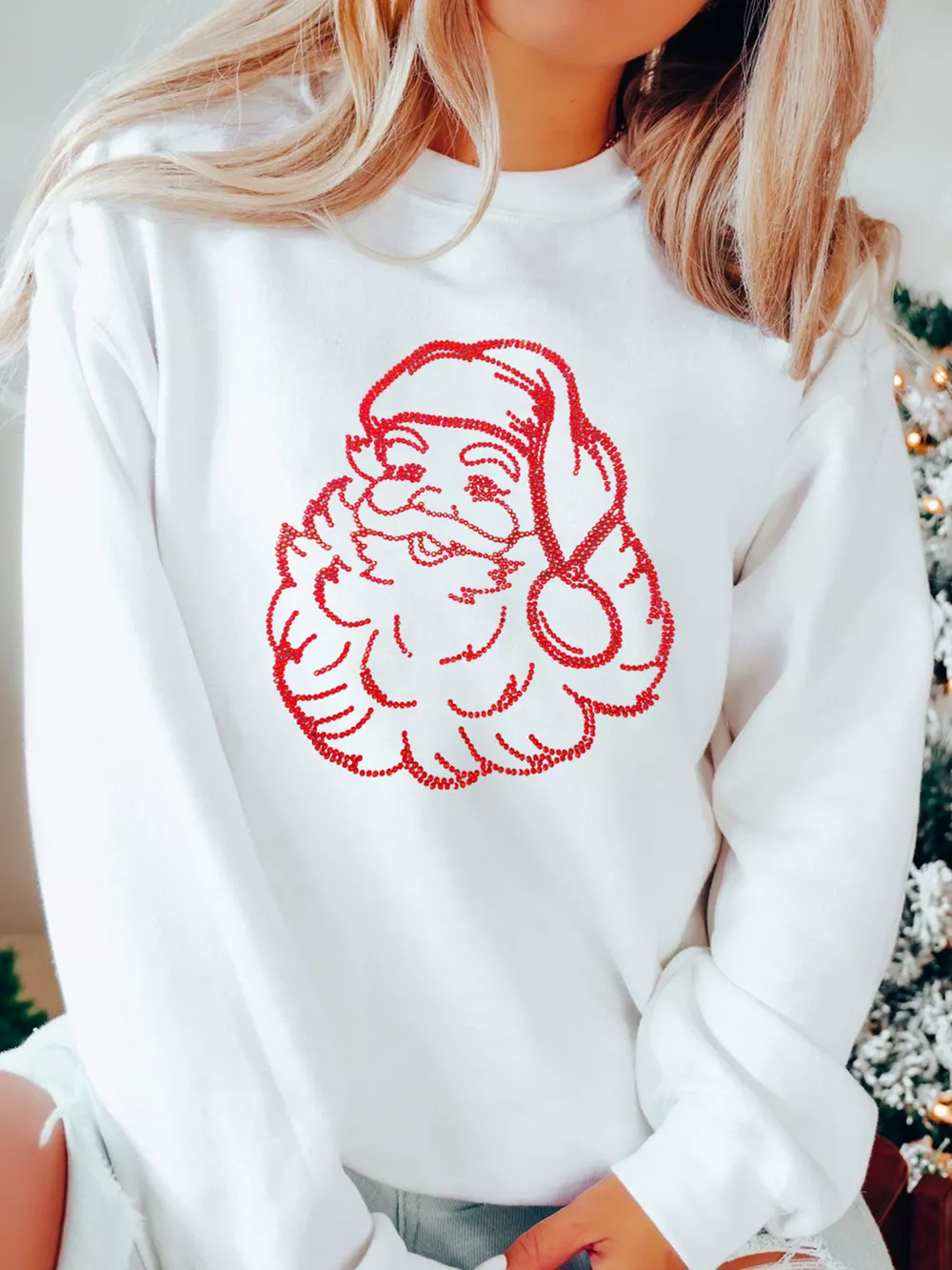 Christmas Santa Rhinestone Drop Shoulder Sweatshirt, image 3