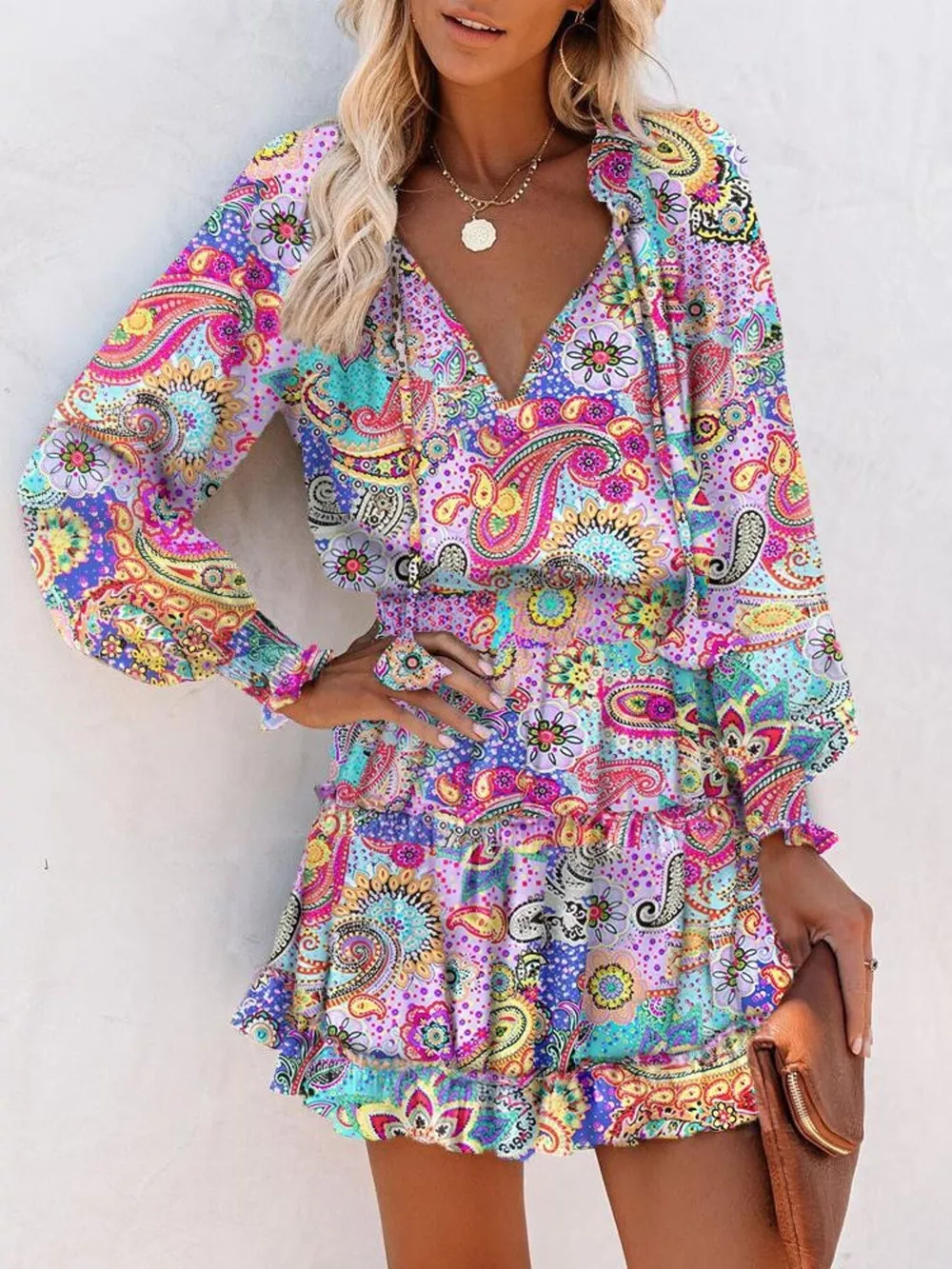 Tie Neck Lantern Sleeve Dress, image 7