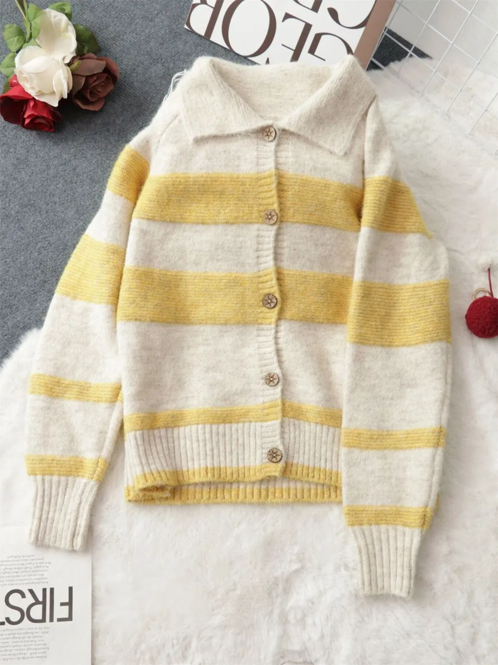 Striped Button-Up Cozy Cardigan, image 24