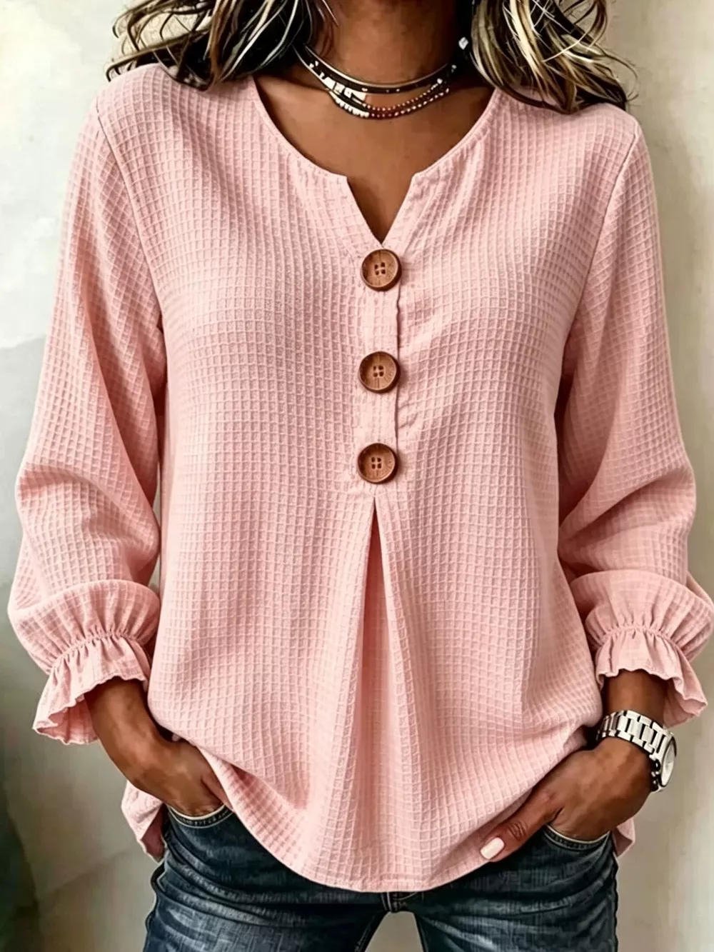 Waffle Knit Long Sleeve Top, image 5