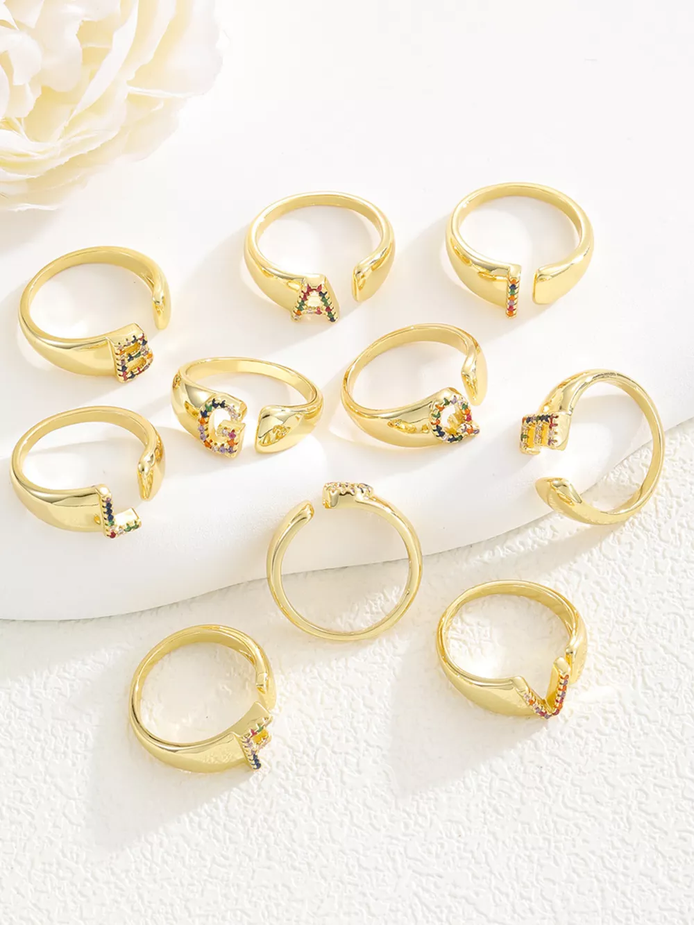 18K Gold-Plated Zircon Letter Ring, image 9