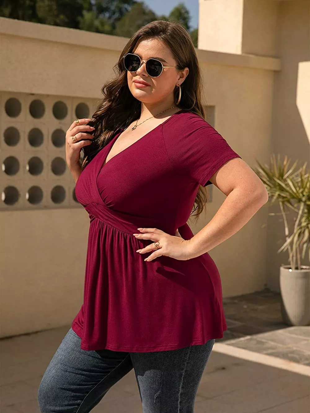 Plus Size Surplice Short Sleeve T-Shirt, image 6