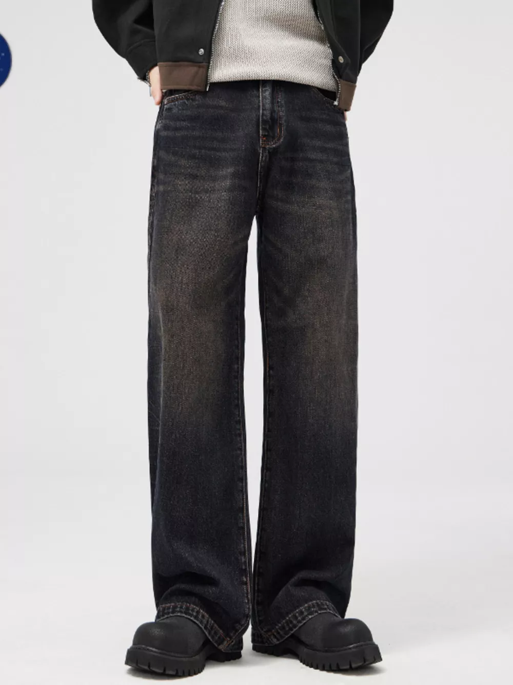 Men's Vintage Wash Wide Leg Jeans
