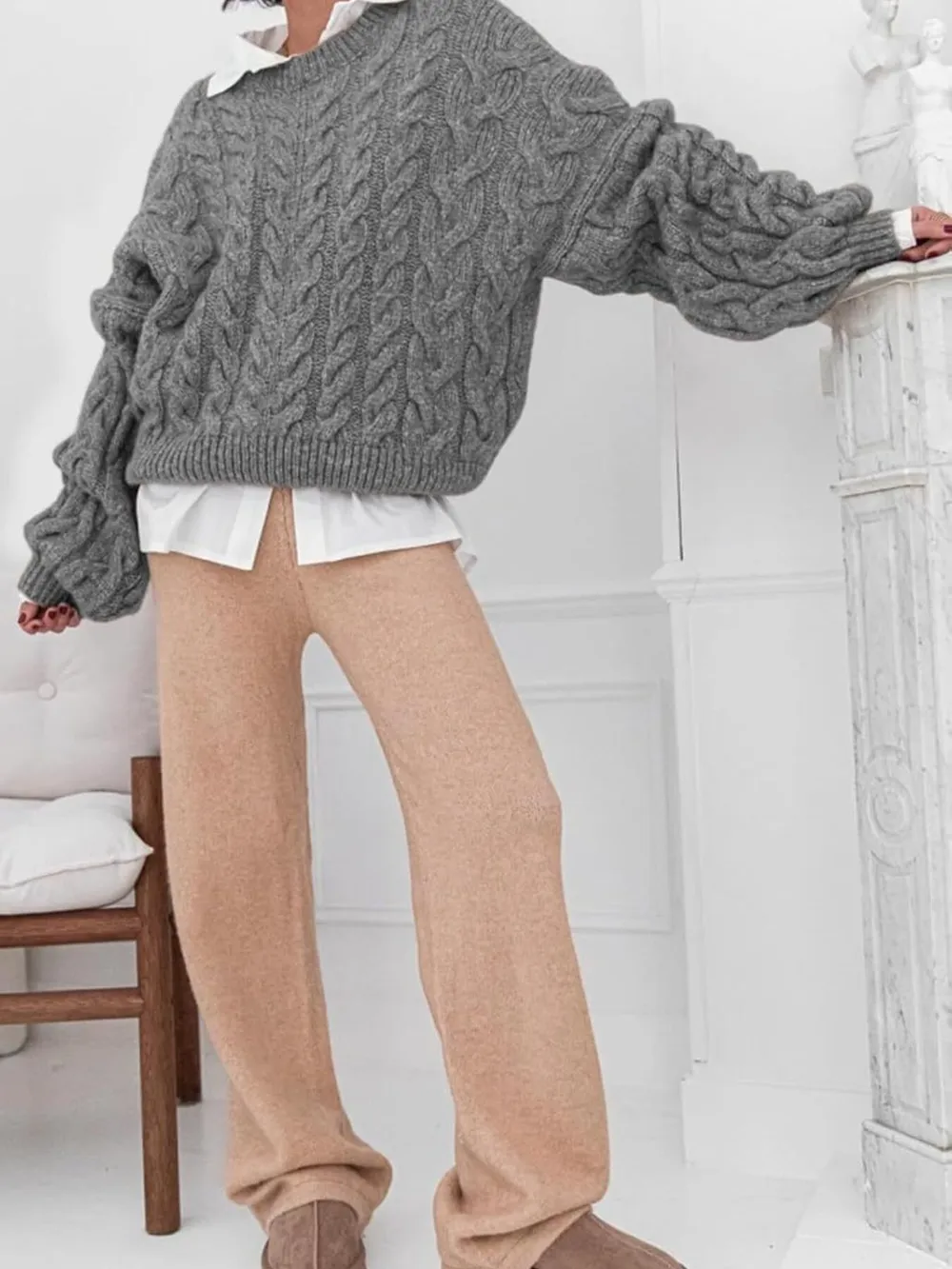 Cable Knit Long Sleeve Sweater, image 17
