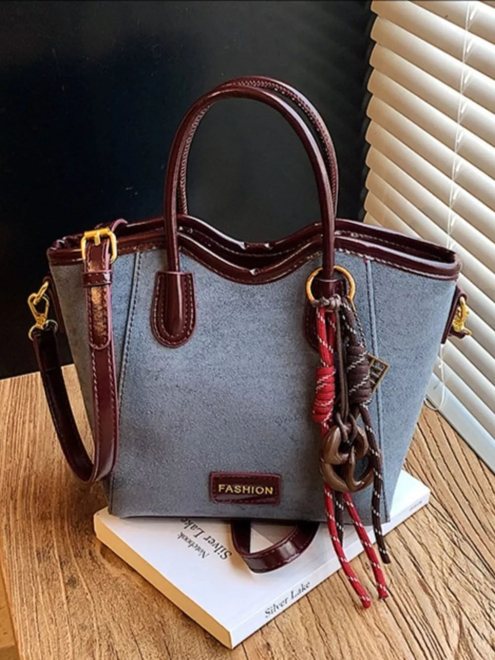 Suede Leather Strap Tote Bag, image 2