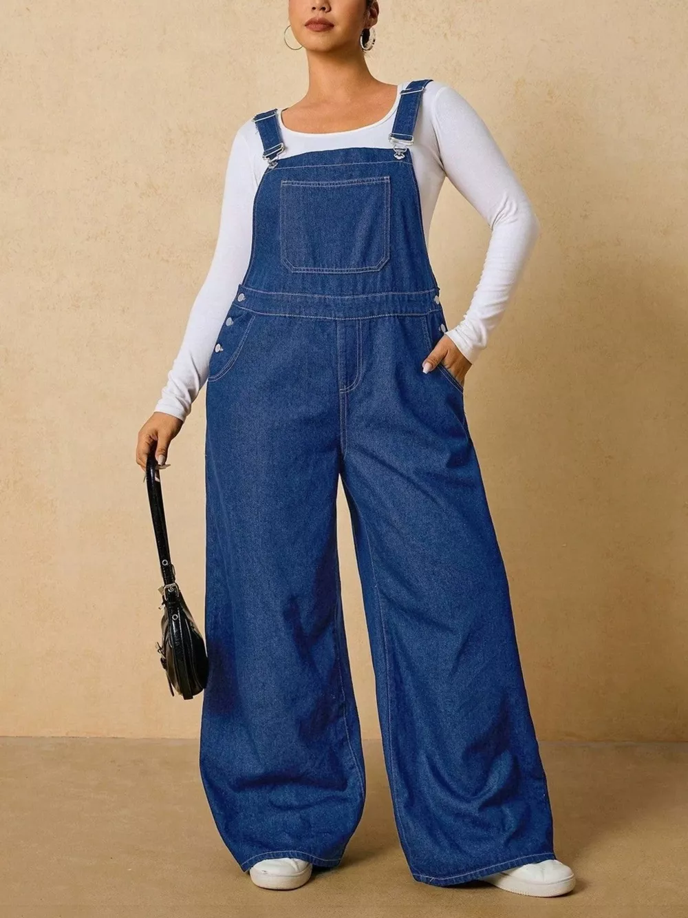Plus Size Adjustable Strap Wide-Leg Denim Overalls, image 9