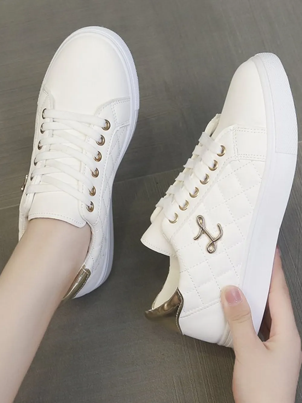 Quilted Platform Sneakers with Metallic Gold Accents, image 14