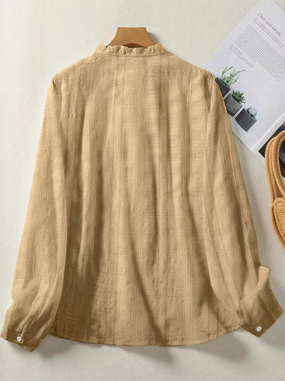 Frill Button Down Long Sleeve Shirt, image 4