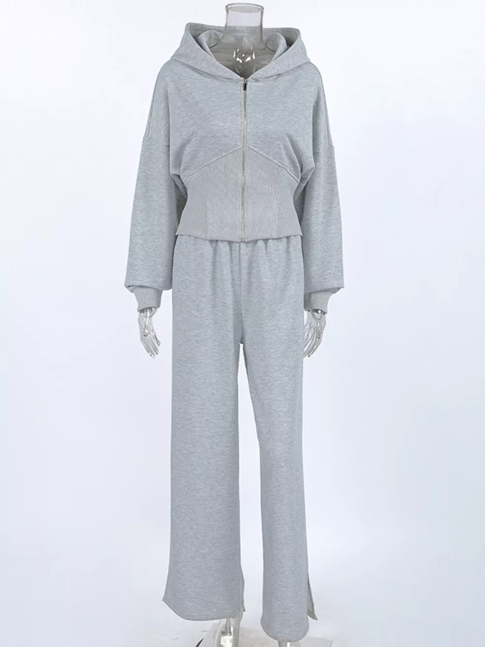 Zip Up Hoodie & Wide Leg Pants Set, image 5