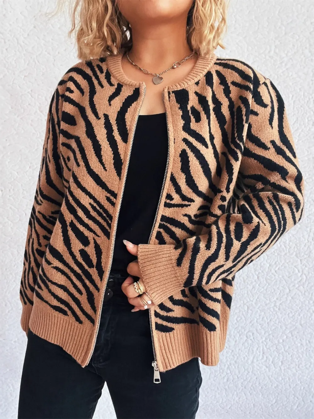 Zebra Print Zip Up Cardigan, image 19