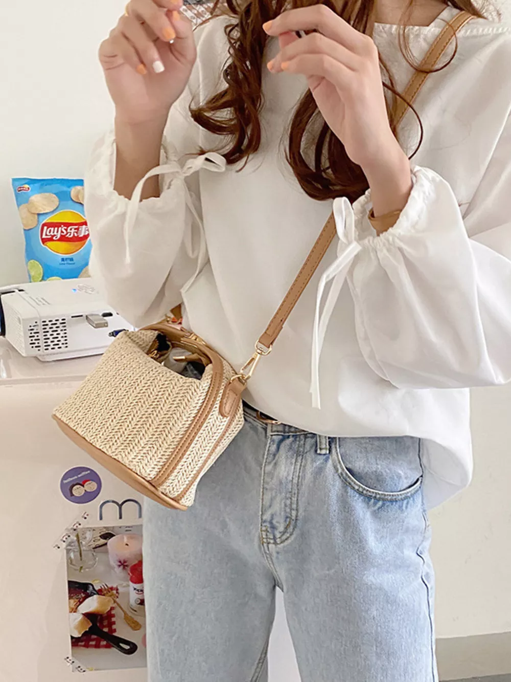 Woven Straw Crossbody Bag, image 7