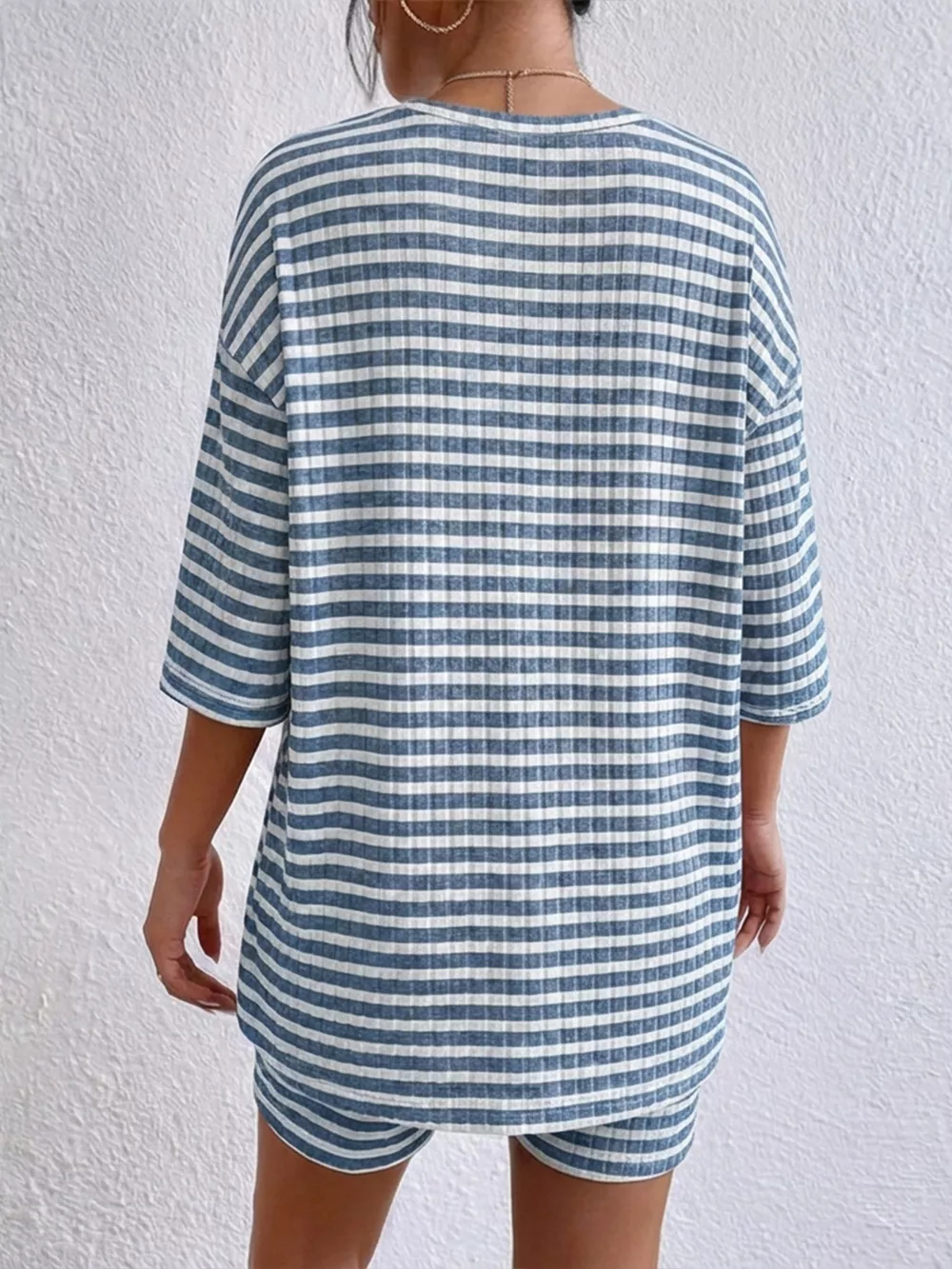Striped Round Neck Top and Shorts Set, image 15