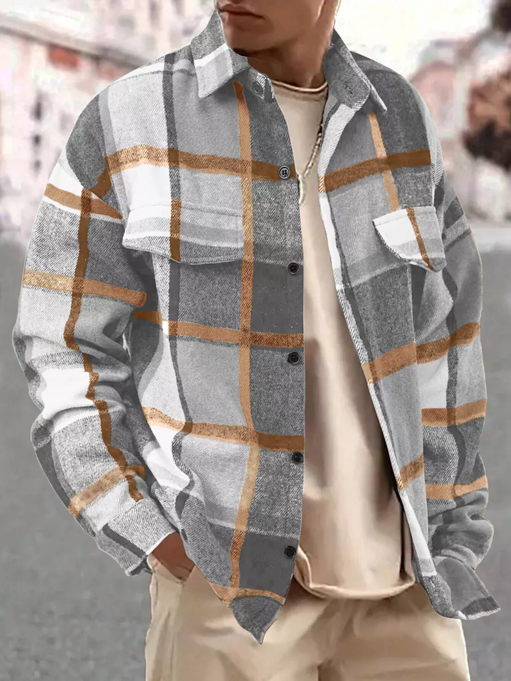 Men's Full Size Casual Plaid Button Up Shirt with Dual Chest Pockets Plus Size, image 5