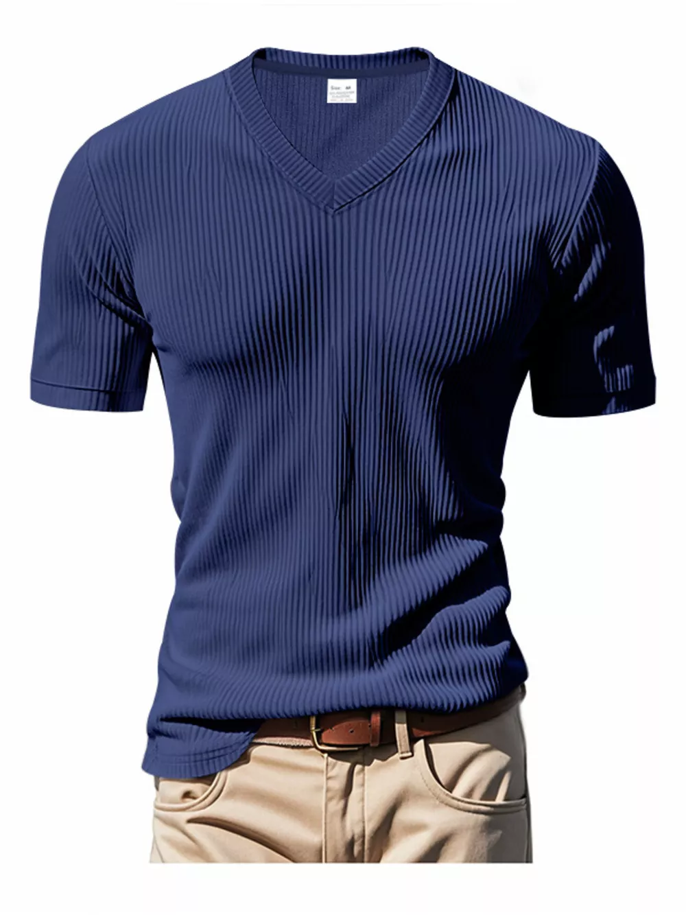 Men's Full Size Ribbed V-Neck T-Shirt Plus Size, image 11