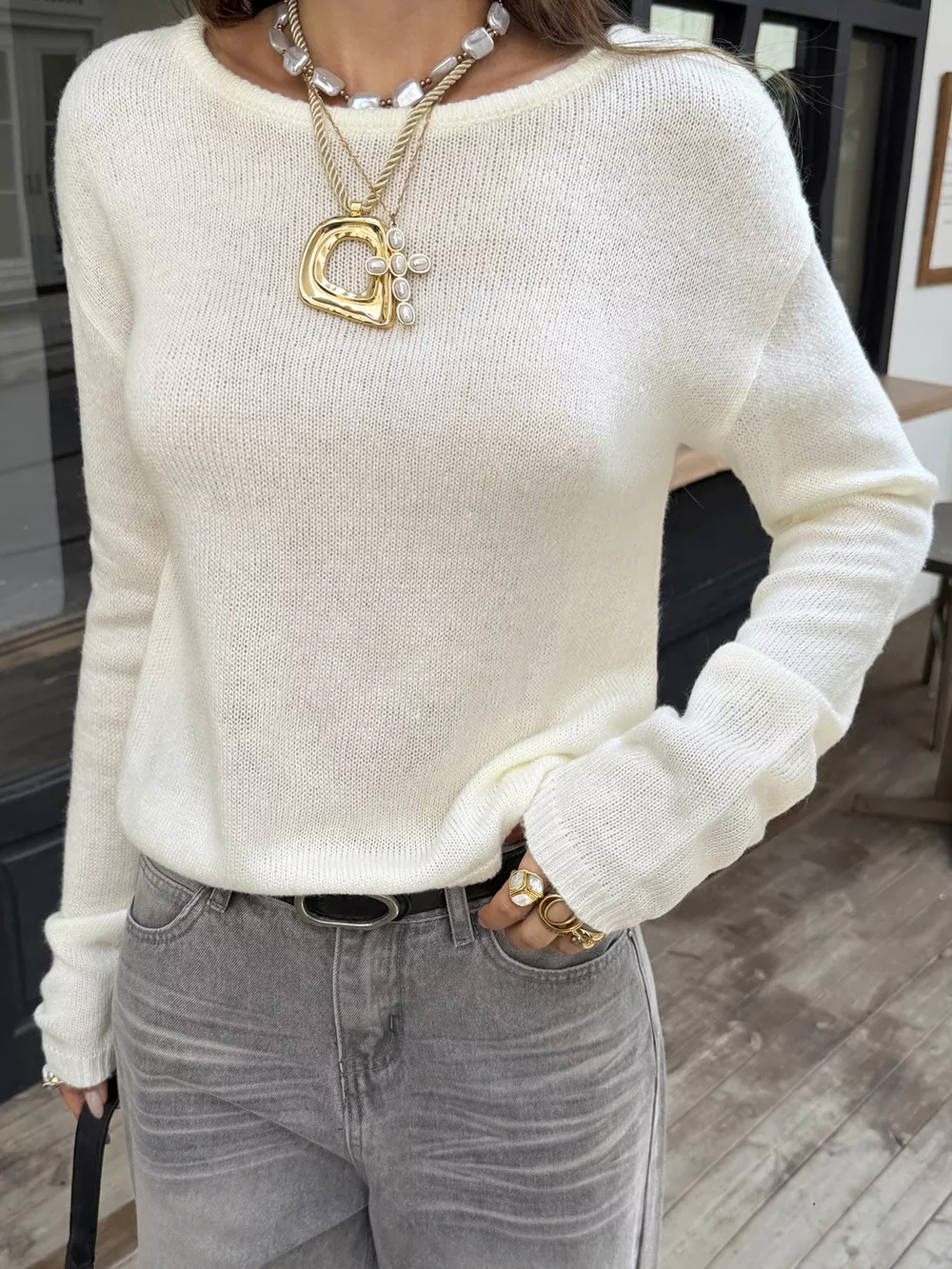Boat Neck Dropped Shoulder Sweater