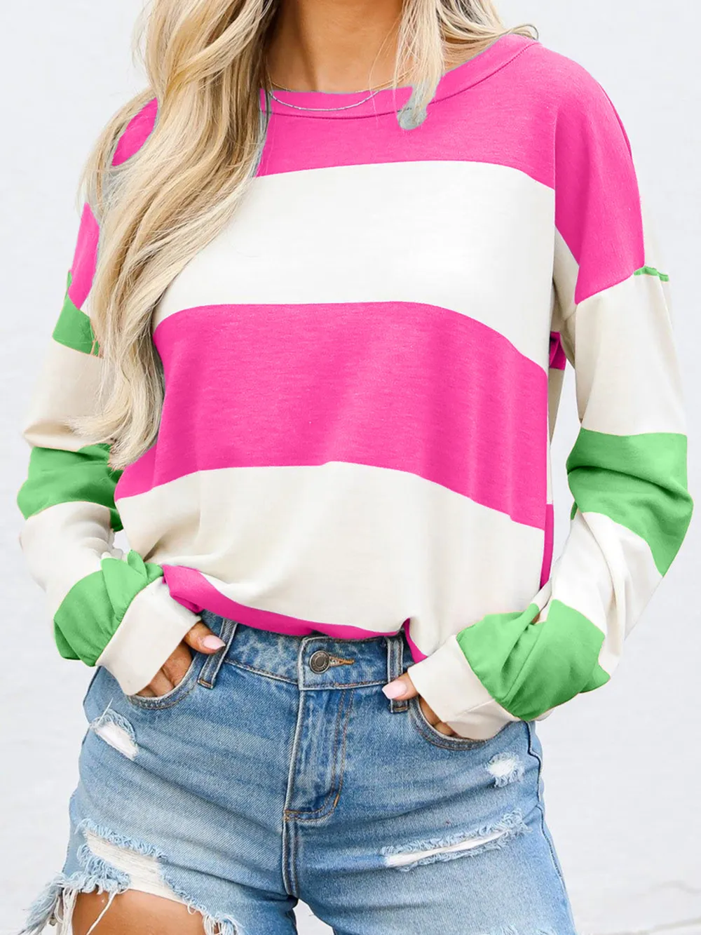 Color Block Drop Shoulder Long Sleeve Top, image 19