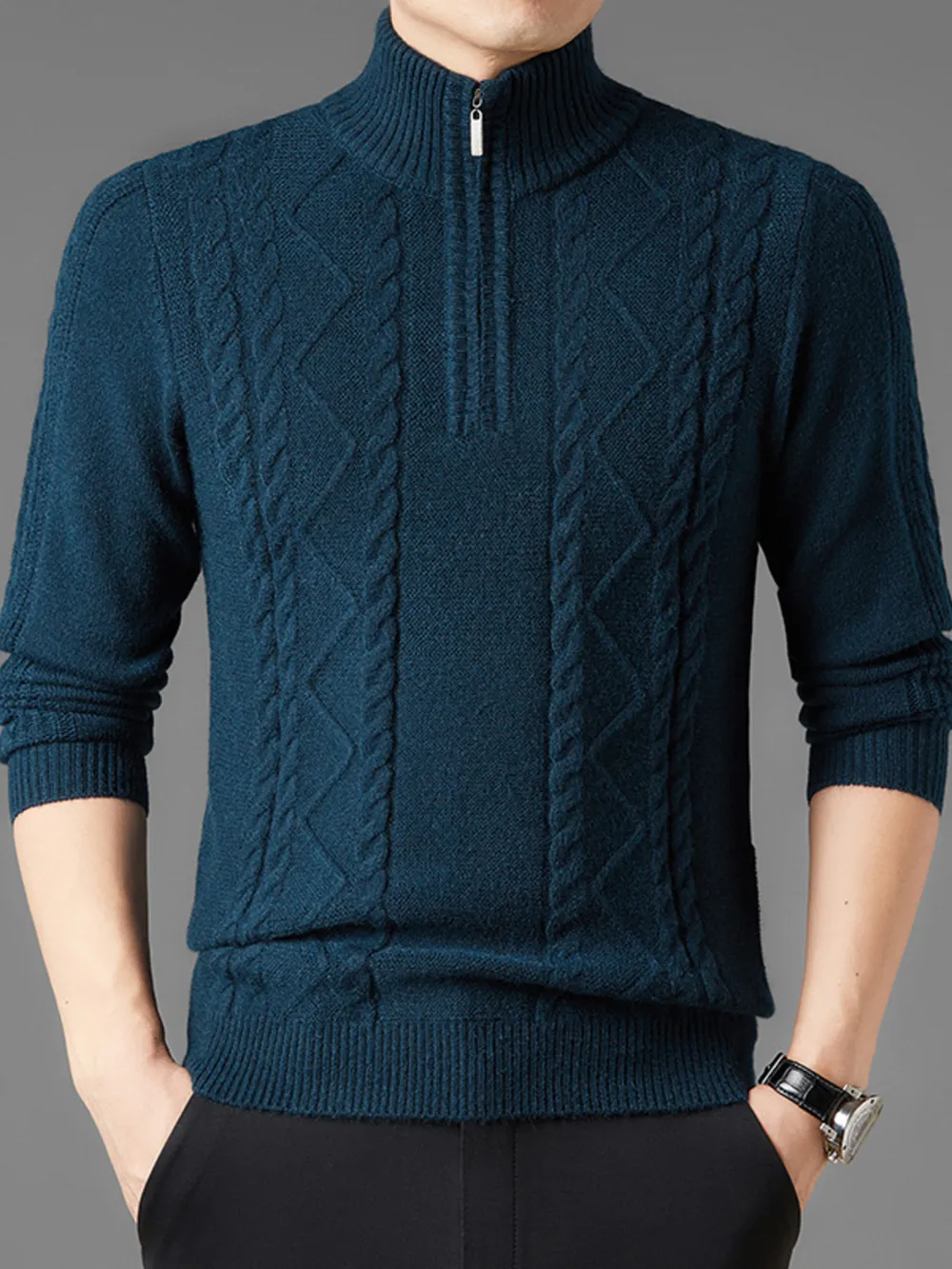 Men's Plus Size Cable Knit Quarter-Zip Sweater, image 5
