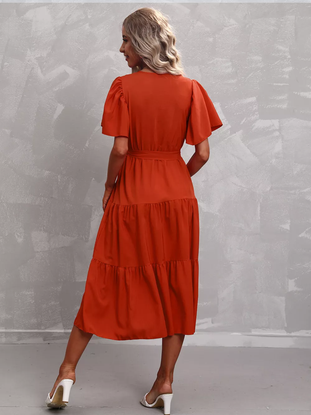 Flutter Sleeve Tiered Midi Dress, image 19