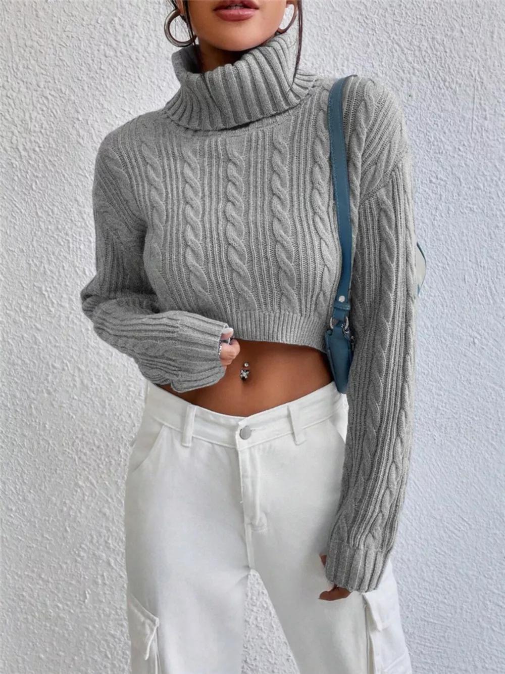Cable-Knit Turtleneck Long Sleeve Sweater, image 8